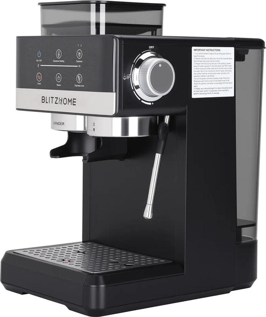 Espressomaschine - Halbautomatische Kaffeemaschine mit Mahlwerk - 1350W 20 bar - Touchscreen - 1–4 Tassen - EU-Stecker - Schwarz