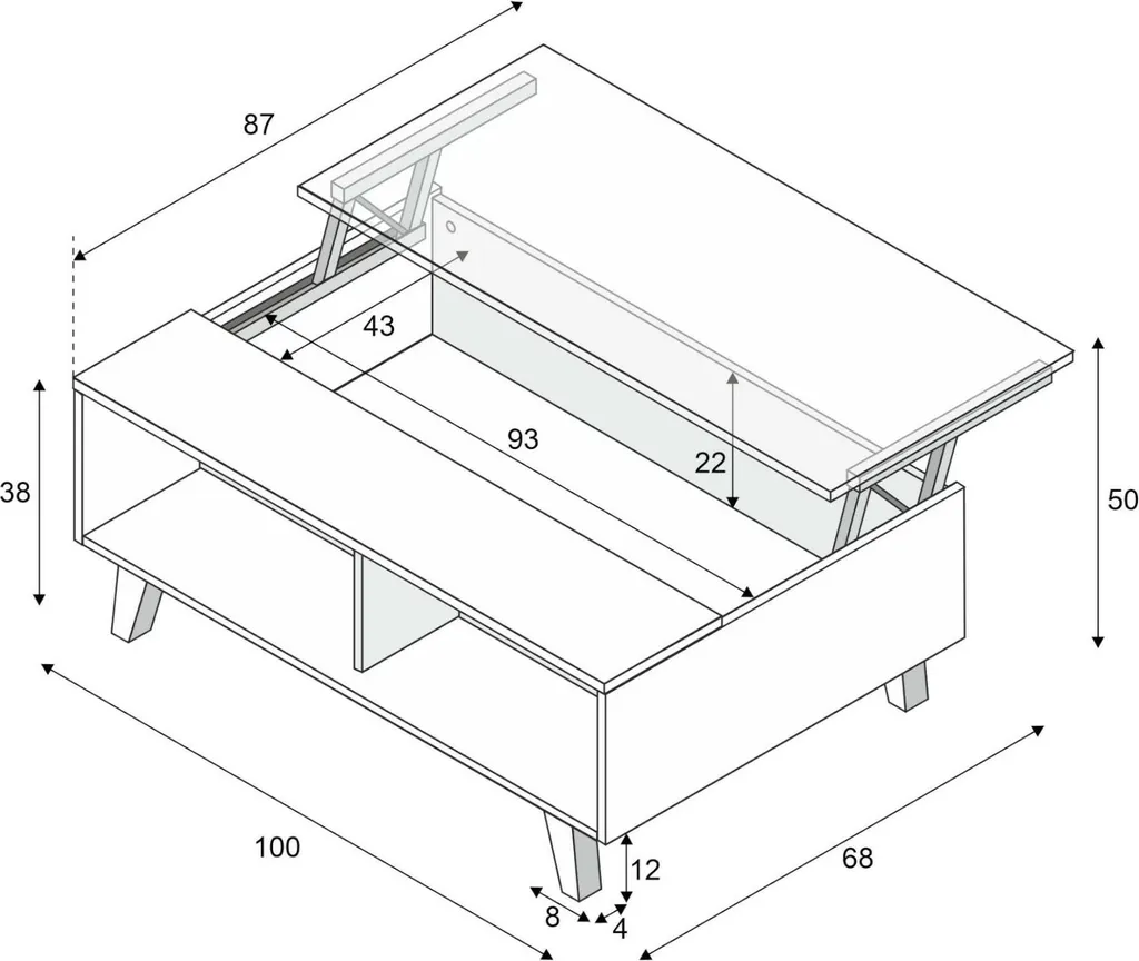 Table basse relevable grise et chêne 100 cm Zaiken Plus avec coffre de rangement - 13