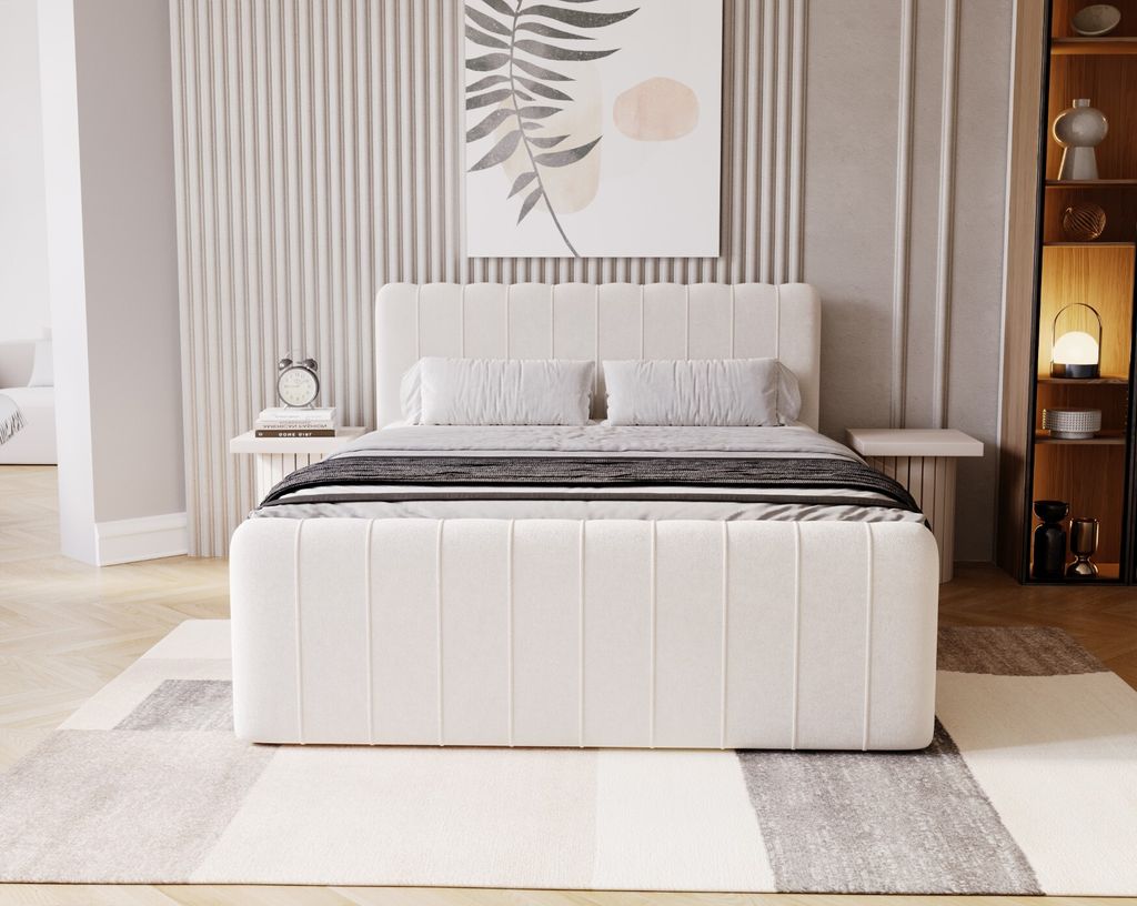 Kaiser Möbel Kontinentalbett OSLO mit Bettkasten, Bequem und Modern, Stoff Komodo Beige 140x200 cm