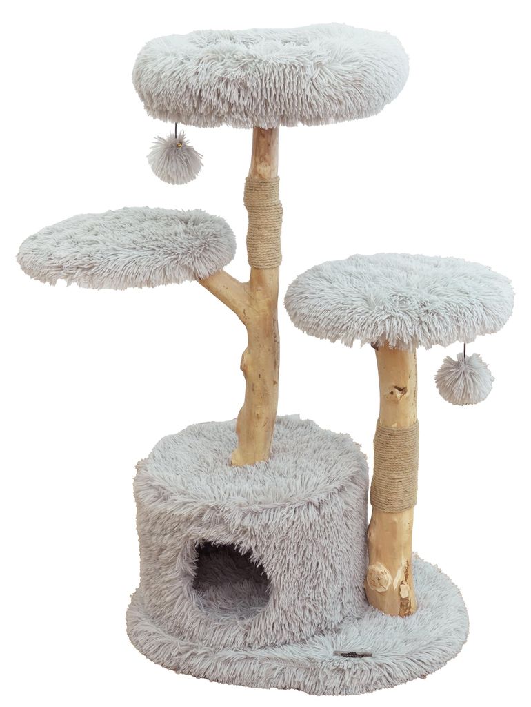 Dehner Premium Lovely Katzen-Kratzbaum Aufsteigen & Abschalten, ca. 110 x 60 x 45 cm, Holz/Plüsch/Sisal, hellgrau