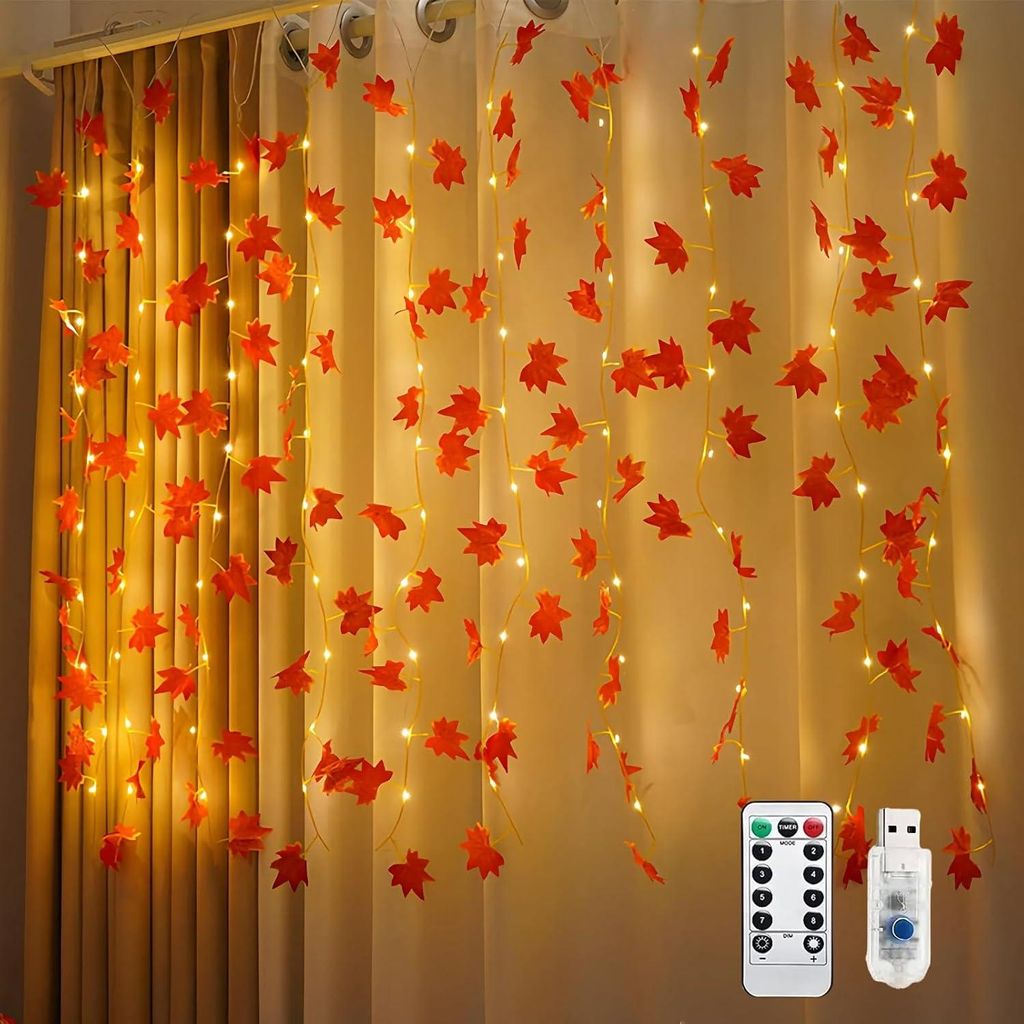 Lichterkette Herbst, Herbstdeko 100LED Ahornblätter Produktbild 