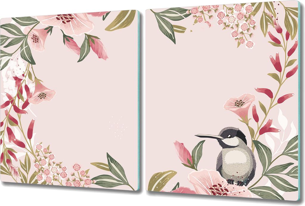 Herd-Abdeckplatte Glas Schneidebrett Ceranfeld-Abdeckung - 2x 40x52 cm - Blumenzweig rosa