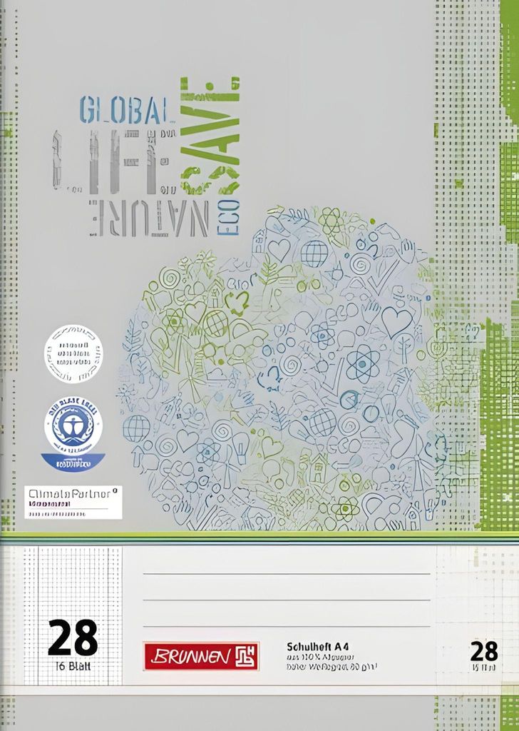 BRUNNEN Schulheft A4 Lineatur 28 16 Blatt Recyclingpapier 104412801