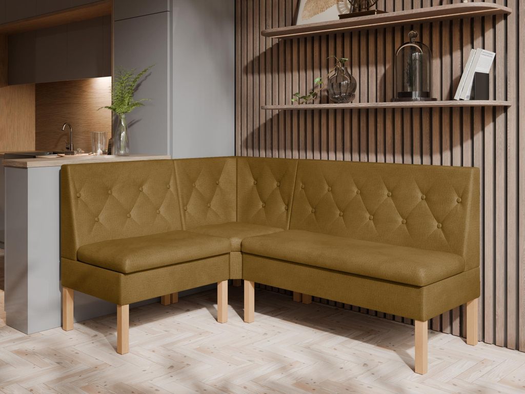 JKG Meble Eckbank fur Essizmmer - Eckbank Küche mit Aufbewahrungsbehälter - Sitzecke Küche - Velours - Essecke - Küchensofa - Honig - 140x200 cm