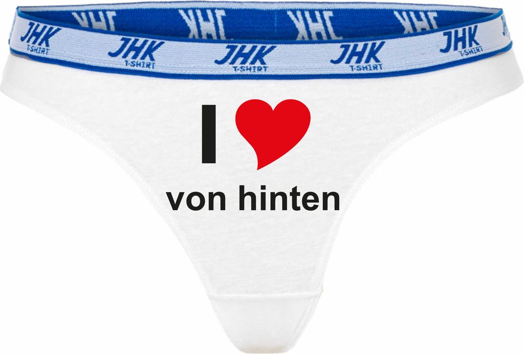 Damen Thong Slip - Boxer-0004-woman-white-h-L - weiß - L - hinten - I LOVE liebe von hinten - lustiges Motiv - Spruch - Unterwäsche - Unterhose -...