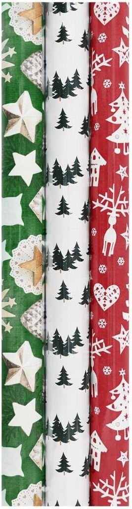 Weihnachtsgeschenkpapier – Weihnachtspapier Geschenkpapier – 200 x 70 cm – 3 Rollen