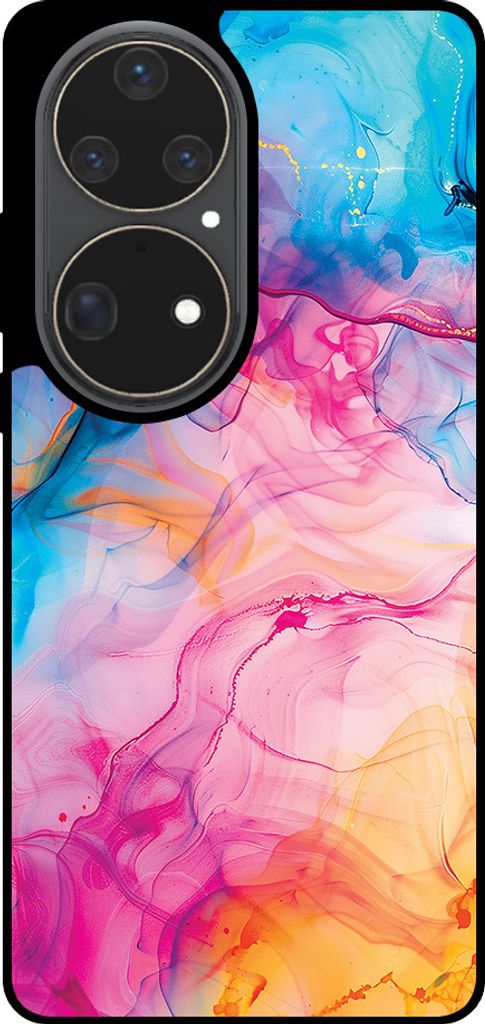 Smartphonica Telefon Fall geeignet für Huawei P50 Pro mit Regenbogen Acryl Marmor Druck - TPU Backcover Fall Regenbogen Acryl Marmor Design