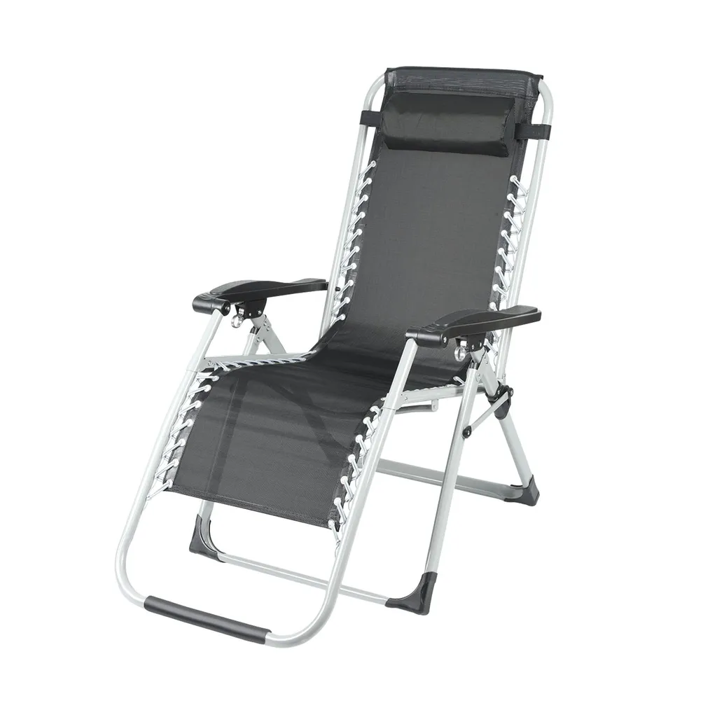 Chaise longue pliable noire réglable avec grand coussin de jardin confort