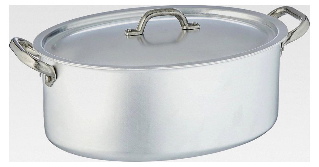 Ovaler Kochtopf mit Deckel aus Aluminium, 2 Edelstahlgriffen, Silber 30x19x12 cm