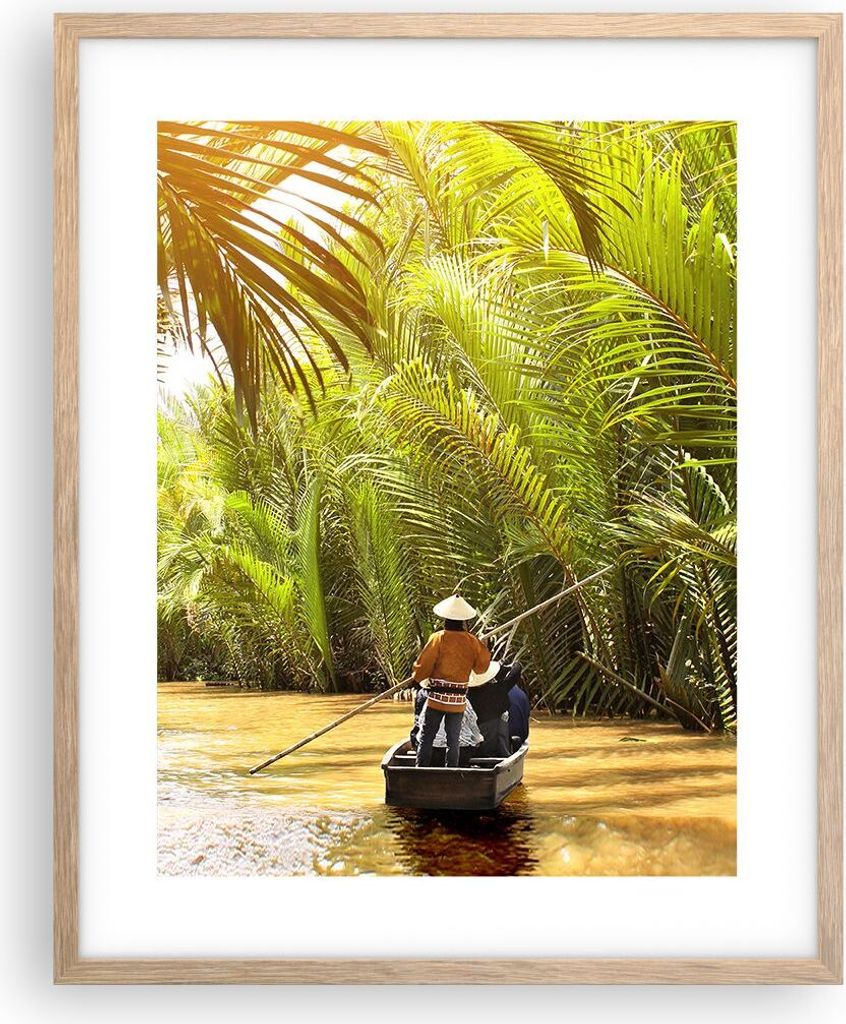 Gerahmtes Poster - Rahmen in heller Eiche - Fluss Mekong £ódŸ - 40x50 cm - Wand Bild - Wanddeko - Wandbilder - Kunstposter - Wandposter - Bilder...