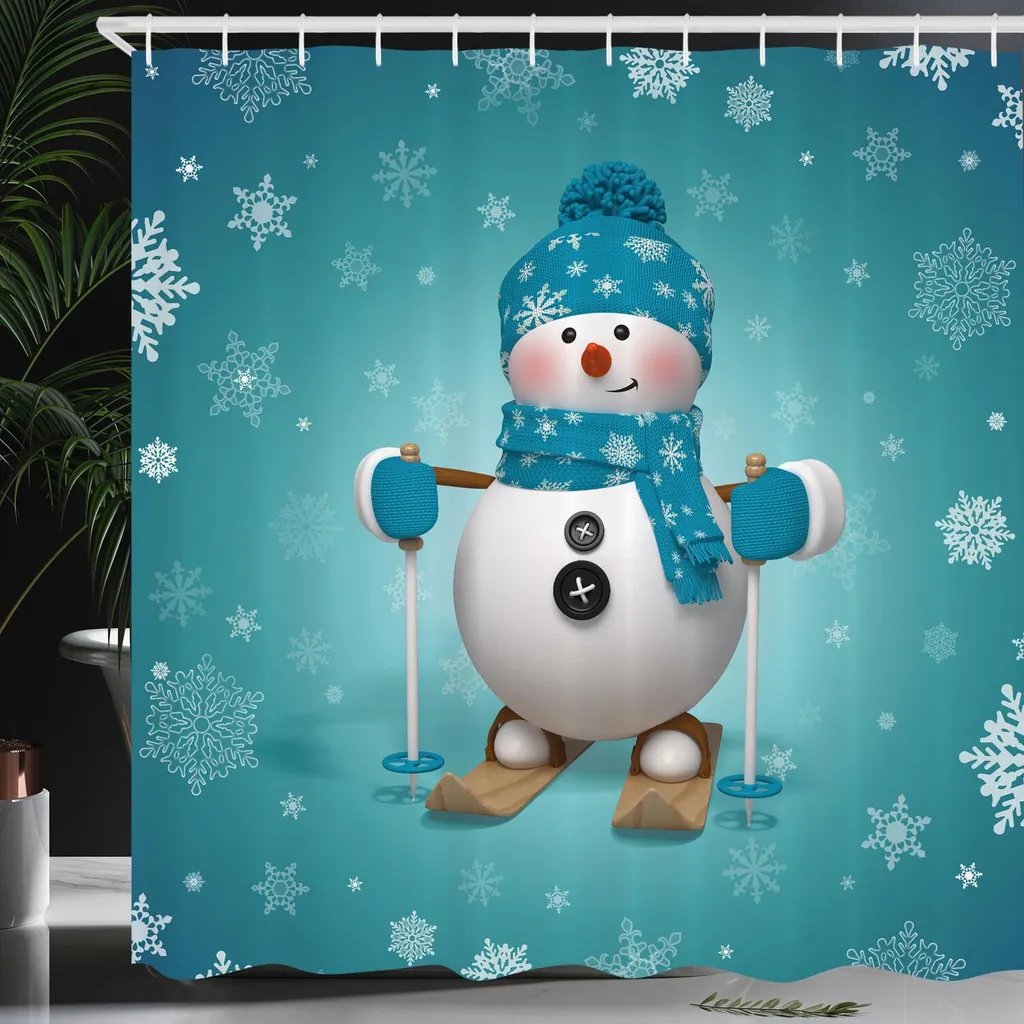 Tenda Doccia Invernale ABAKUHAUS 175x200 cm - Pupazzo di Neve Sciatore - 4