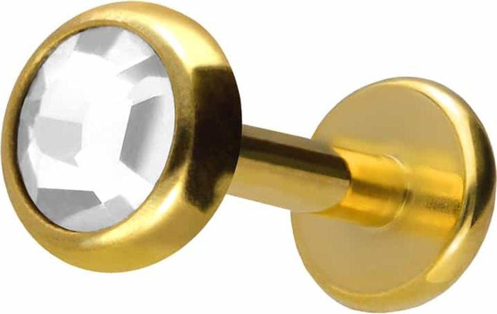 Ohrpiercing, Nasenpiercing Titan Labret mit Innengewinde KRISTALLDISC Gold Stablänge: 6mm | Stabstärke: 1,2mm | Discgröße: 4mm