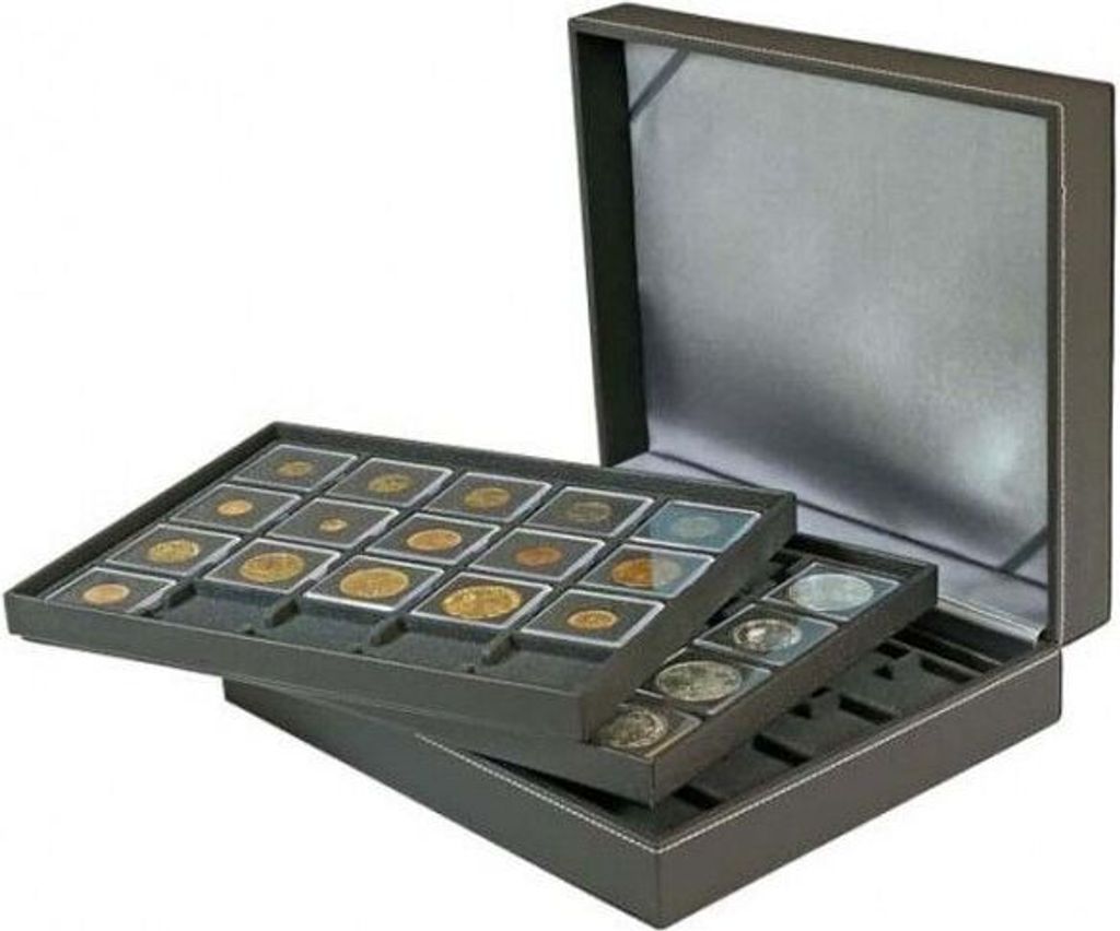 Lindner 2365-2122CE Münzkassette NERA XL mit 3 Tableaus und schwarzen Münzeinlagen für 60 Münzrähmchen 50x50 mm/Münzkapseln CARRÉE/OCTO Mün...
