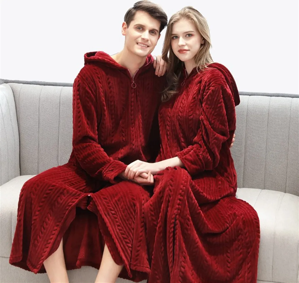 Accappatoio Unisex con Zip Rosso Vino Taglia L | Vestaglia Invernale Calda