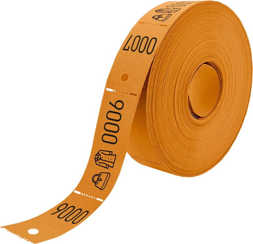 CombiCraft Garderobenummern auf Rolle Orange mit Tasche-/Jacke Symbol - 500 Abrisse pro Rolle