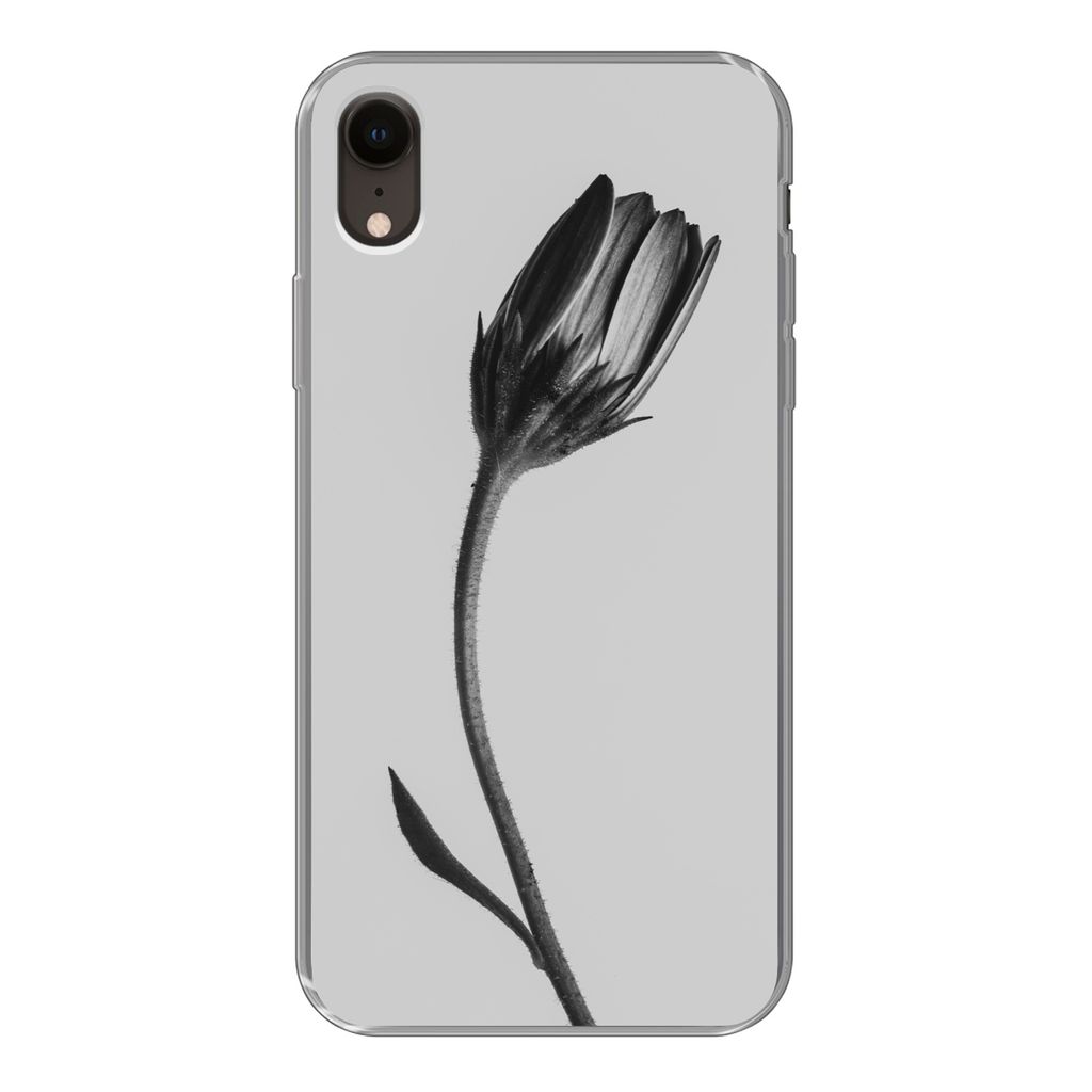 MuchoWow Handyhülle Schutzhülle Hülle für iPhone XR Pflanze - Makro - Schwarz - Weiß Silikon Softcase Handy Hülle - Schutzdeckel
