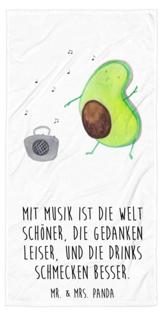 Mr. & Mrs. Panda Handtuch Avocado Tanzen - Weiß - Geschenk, Urlaub, Singen, Strandtuch, Baumwollhandtuch, Musik, Großes Badehandtuch, Duschtuch, ...