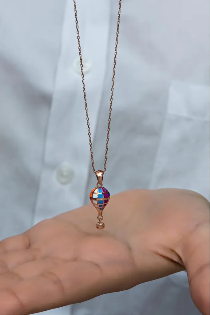 Pendentif Montgolfière 3D et Collier Argent 925 Massif pour Femme Chic