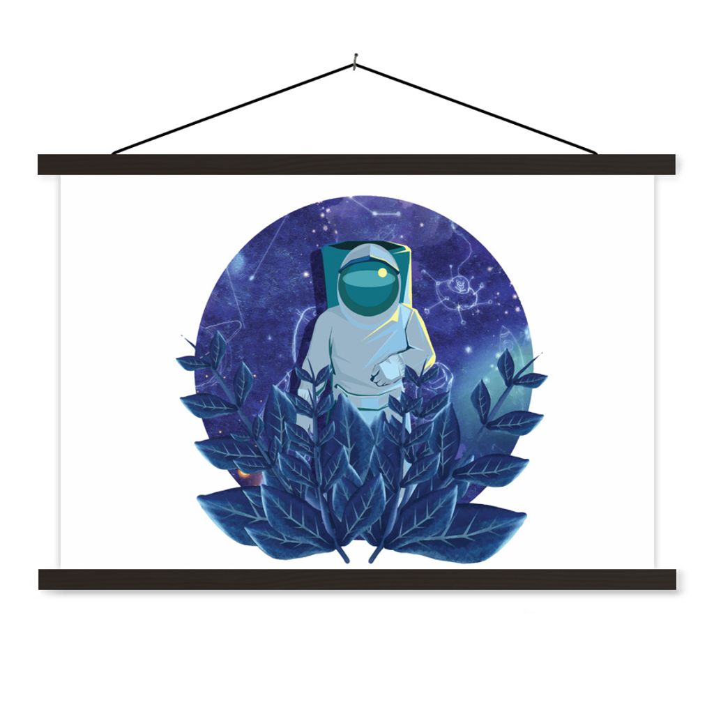 MuchoWow Textilposter Illustration - Kinder - Astronaut 90x60 cm mit schwarzem Rahmen - Aufhängungssatz
