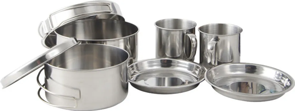 Set Cucina Campeggio Acciaio Inox 8 Pezzi | Kit Pentole Portatile Outdoor