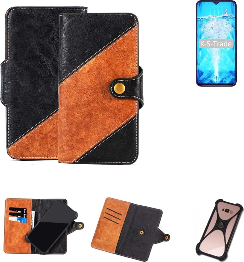K-S-Trade Handyhülle Schutzhülle Bookstyle Case Wallet-Case kompatibel mit Oppo F9 Pro Handy Cover Bumper Klapphülle schwarz hellbraun 1x