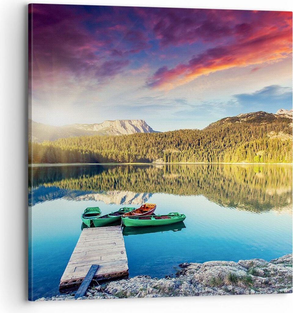 Bild auf Leinwand - Leinwandbild - See Berge Wasser - 70x70cm - Wand Bild - Wanddeko - Wandbilder - Leinwanddruck - Bilder - Kunstdruck - Wanddekor...