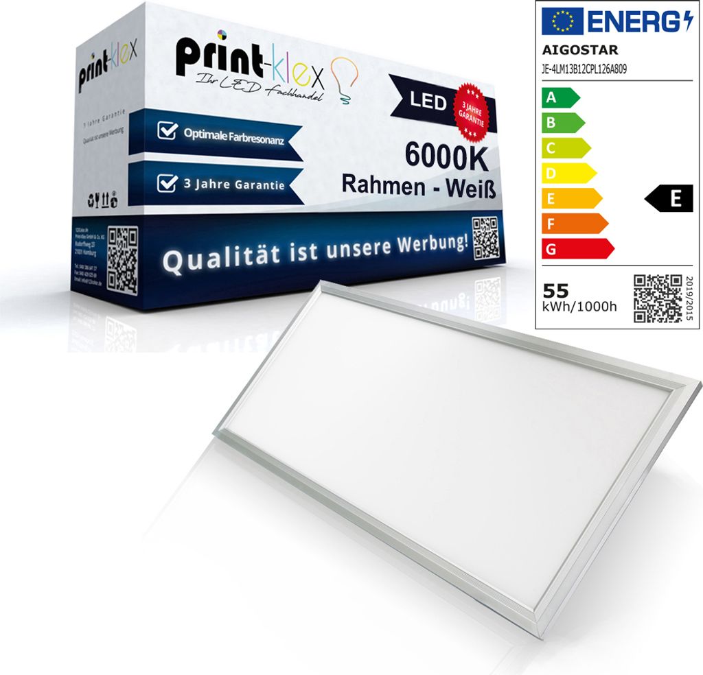 LED Panel Ultraslim 60 x 120cm Deckenlampe Einbaustrahler Lichtlampe 55 W 5400 Lumen 6000 K-Kaltweiß Weißerrahmen - Office Pro Serie