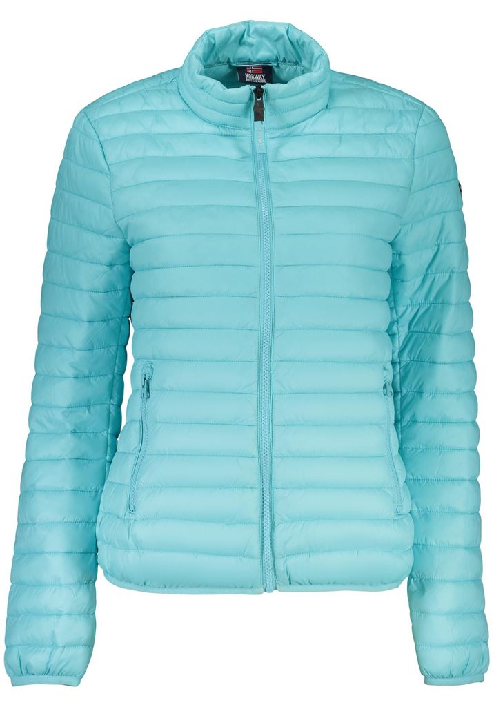 Blaue Damen-Langarmjacke mit Reißverschluss und Applikation