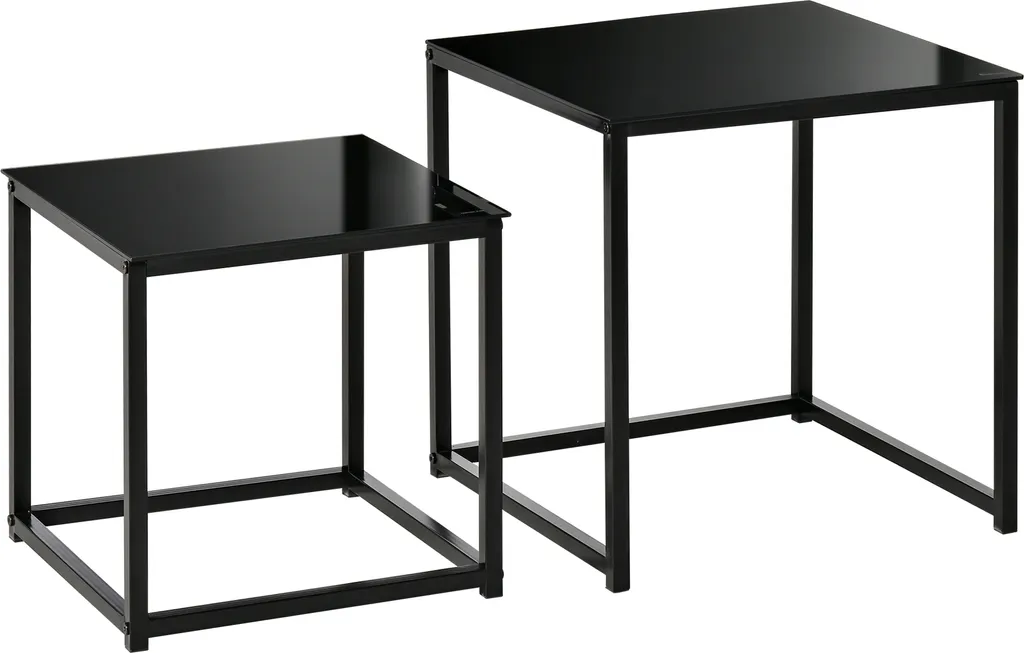 Table Basse Gain de Place en Verre et Acier Noir, Montage Facile, Set 2