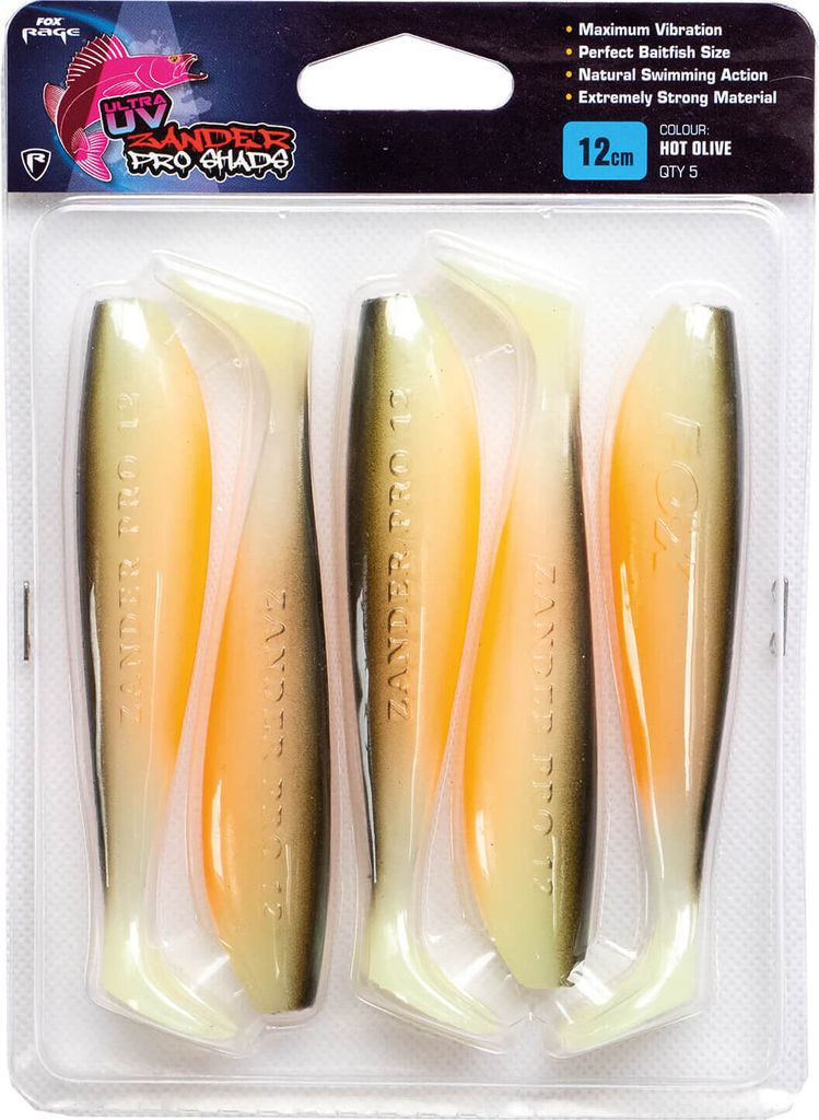 Fox Rage Zander Pro Shad UV Hot Olive Set 5Stk 10cm