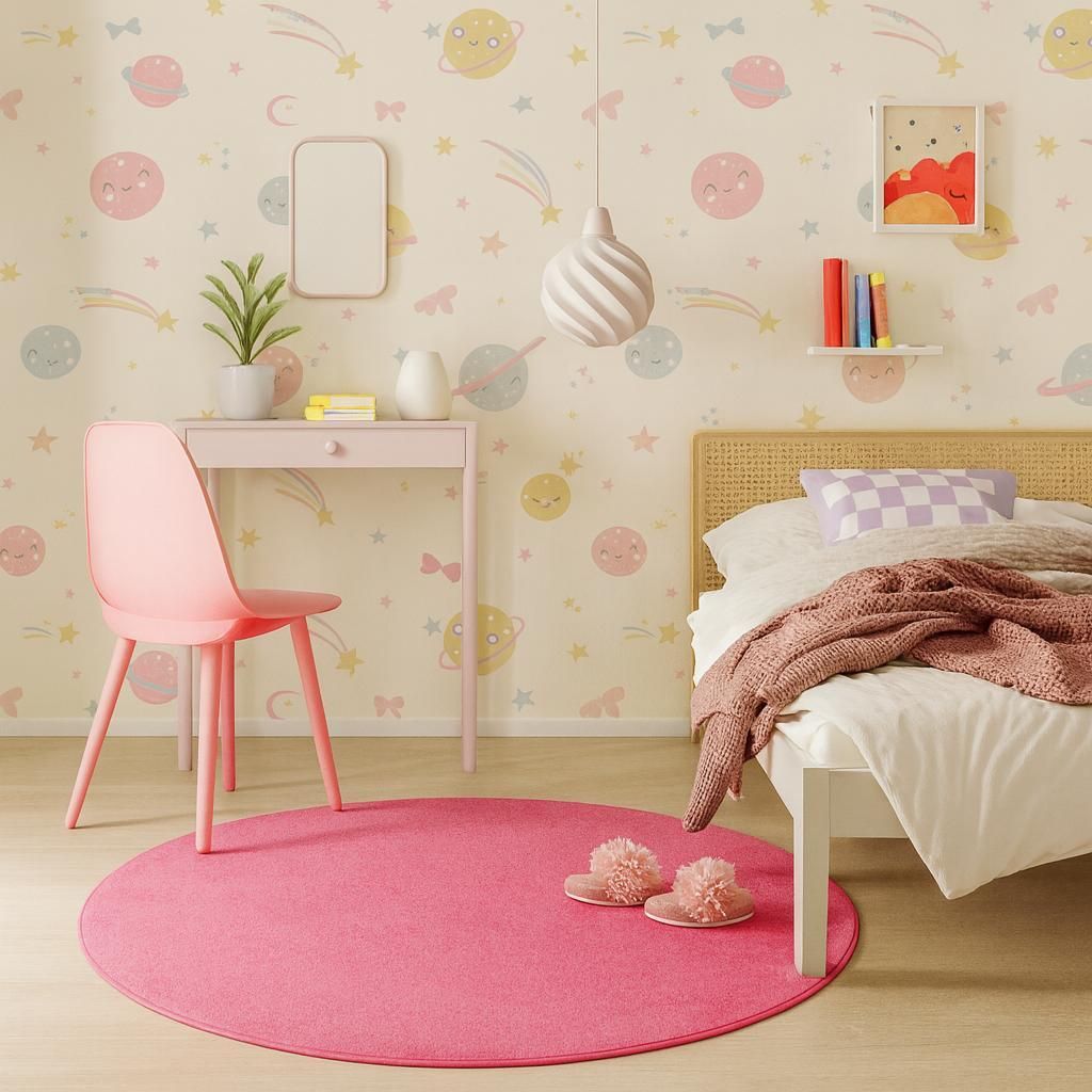 Velours Kinderteppich Joy Kids Pink Rund, Größe:240 cm Rund