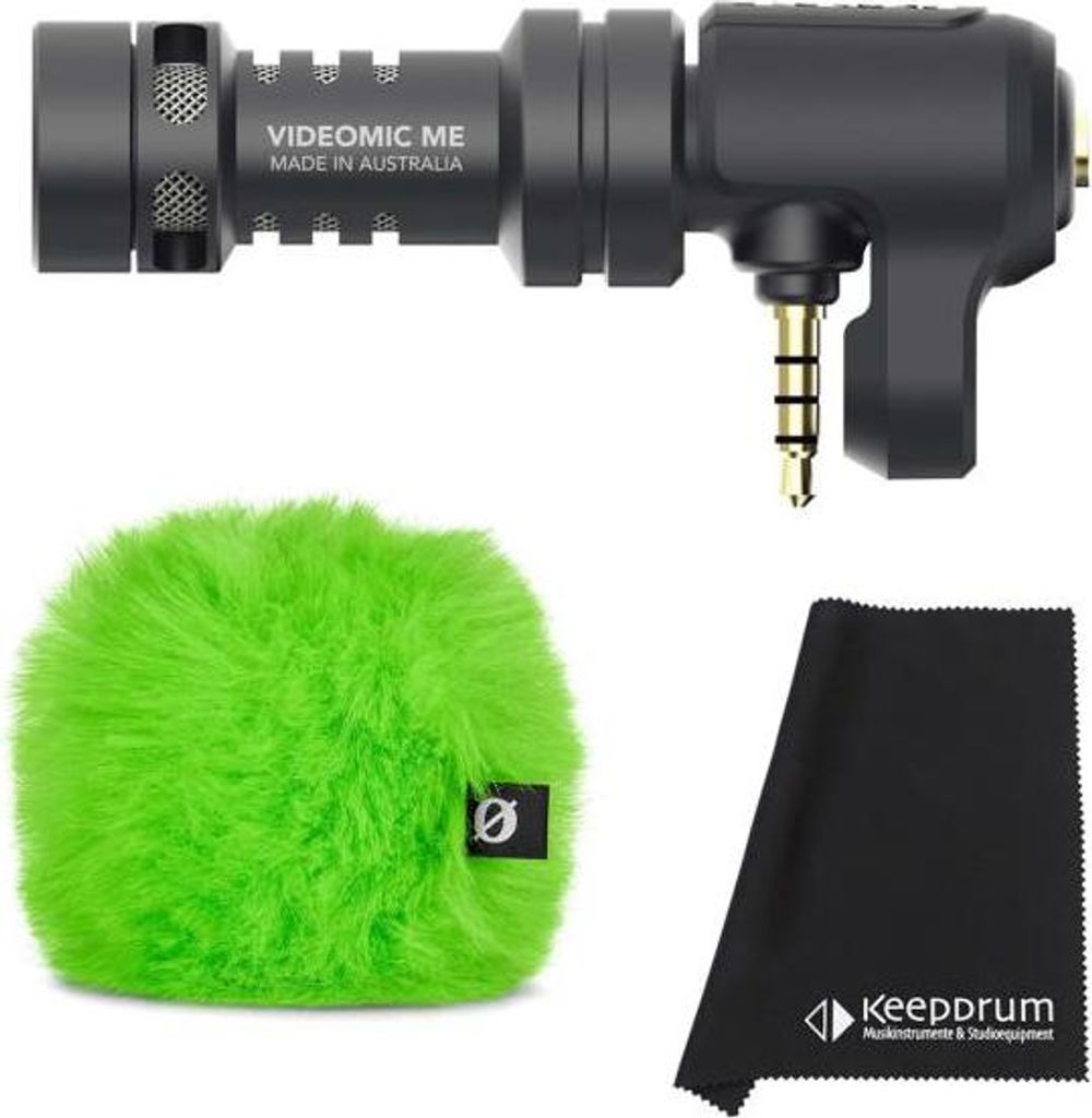 Rode Videomic Me mit Windschutz Grün und Tuch