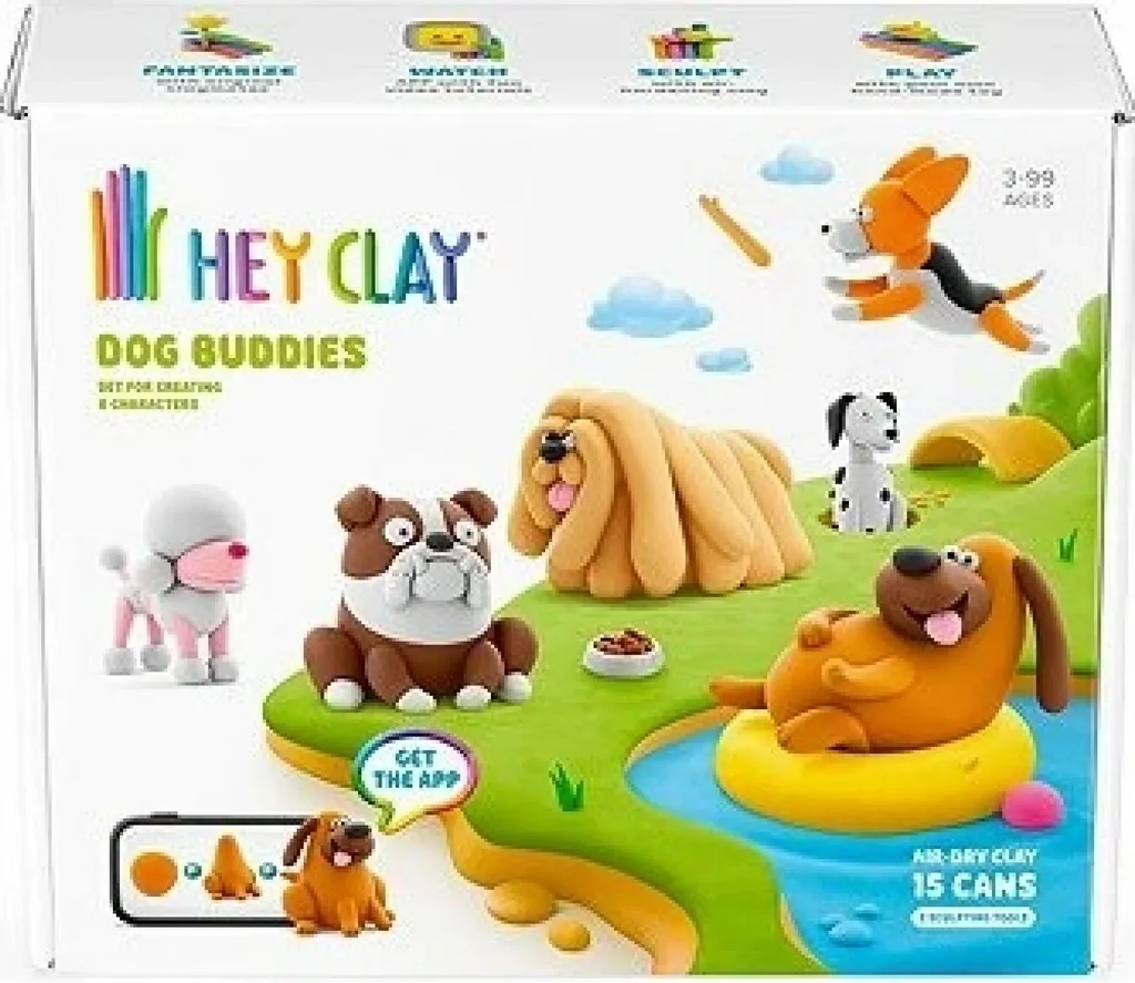 Hey Clay Psi Friends Kit de Pâte à Modeler 15 Pots avec Application