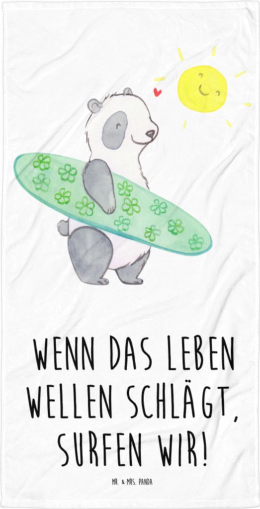 Mr. & Mrs. Panda Badehandtuch Sommer Wellen Surf - Weiß - Geschenk, Sommerferien Abschiedsgeschenk, am Strand, Urlaub Meer, Strandtuch, Küste, Du...