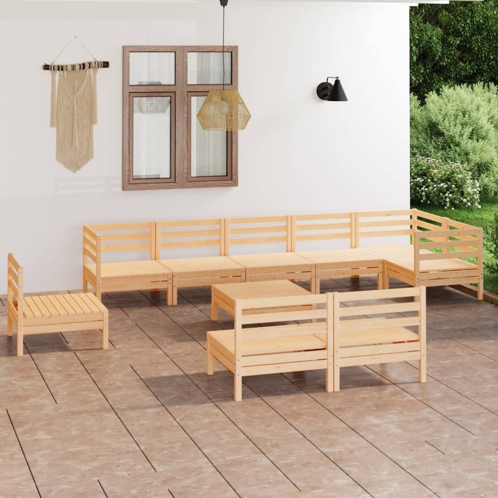 Maison Exclusive - 10-tlg. Garten-Lounge-Set Massivholz Kiefer