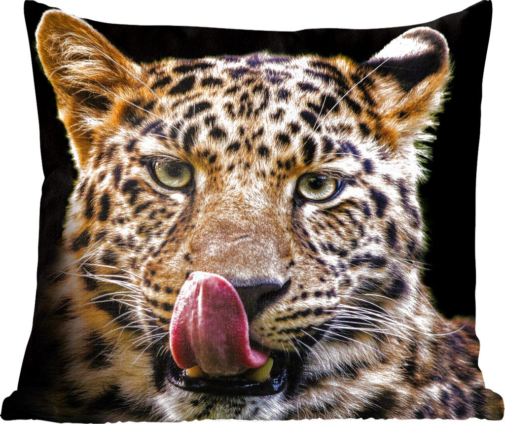 MuchoWow Zierkissen Sofakissen Wohnzimmer Dekokissen 50x50 cm Leopard - Schwarz - Nahaufnahme - Komfort - Sofakissen
