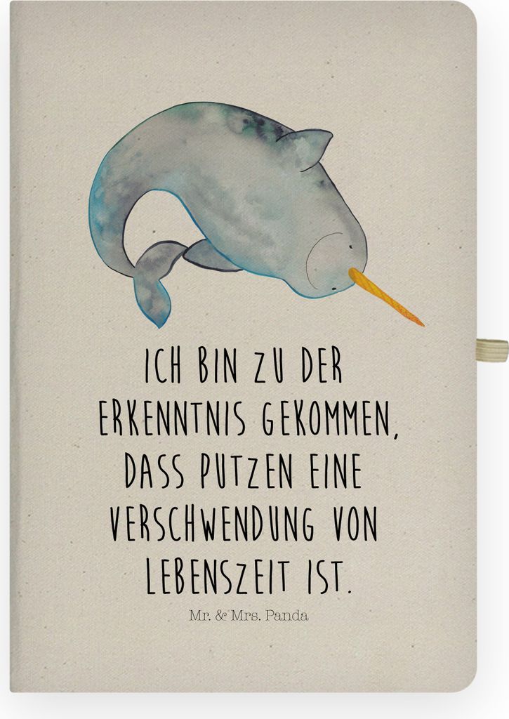 Mr. & Mrs. Panda Hardcover Notizbuch A4 Narwal - Transparent - Geschenk, Journal, Aufräumen, Tagebuch, Putzen, Kinderzimmer, Wal, Hausfrau, Adress...