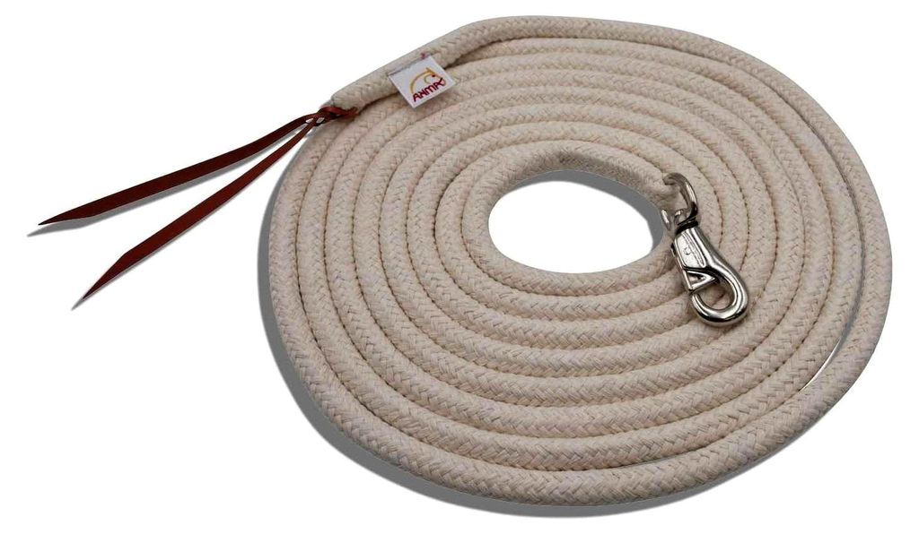 Bodenseil aus Baumwolle mit Lederklatsche naturfarben 7 m und Bull Snap Westernleine