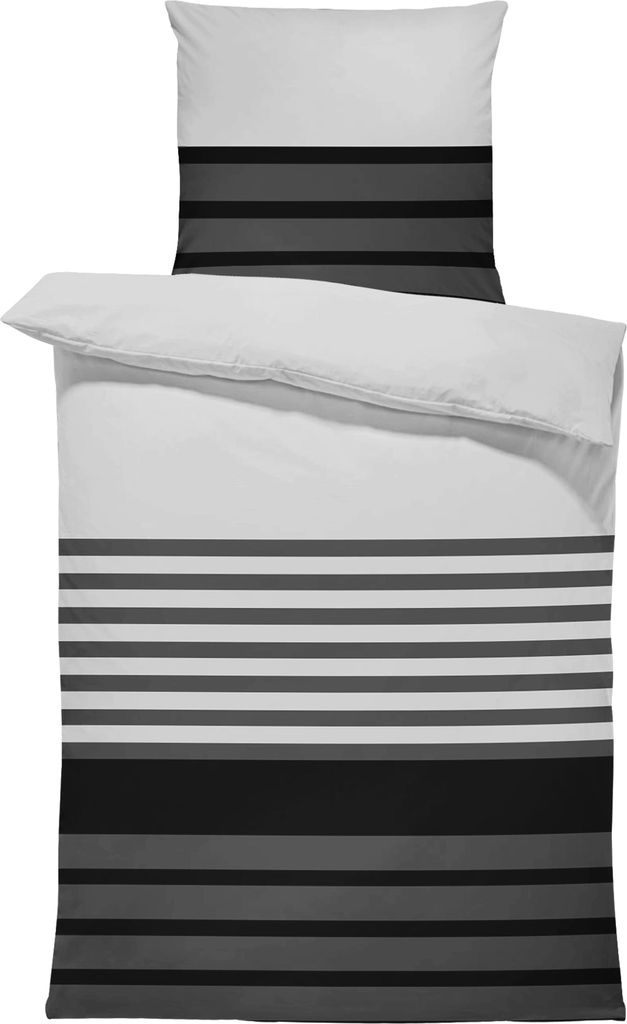 Winter Biber Bettwäsche 135x200 cm Streifen grau kuschelig Flanell Baumwolle