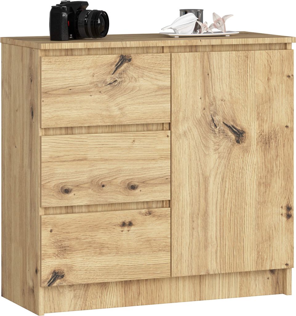 Kommode AKORD JERRY Eiche Artisan 80 cm Tür 3 Schubladen 2 Produktbild 