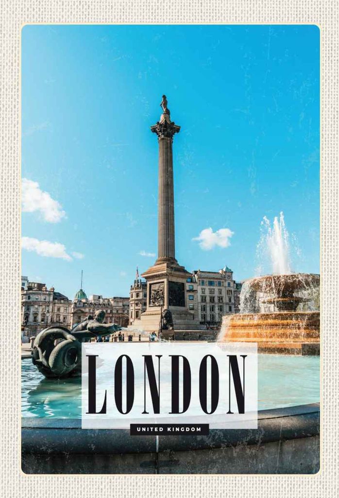vianmo Holzschild 30x20 cm London UK Brunnen Trafalgar Square Bildmotiv Reisemotiv Abenteuer Reisen