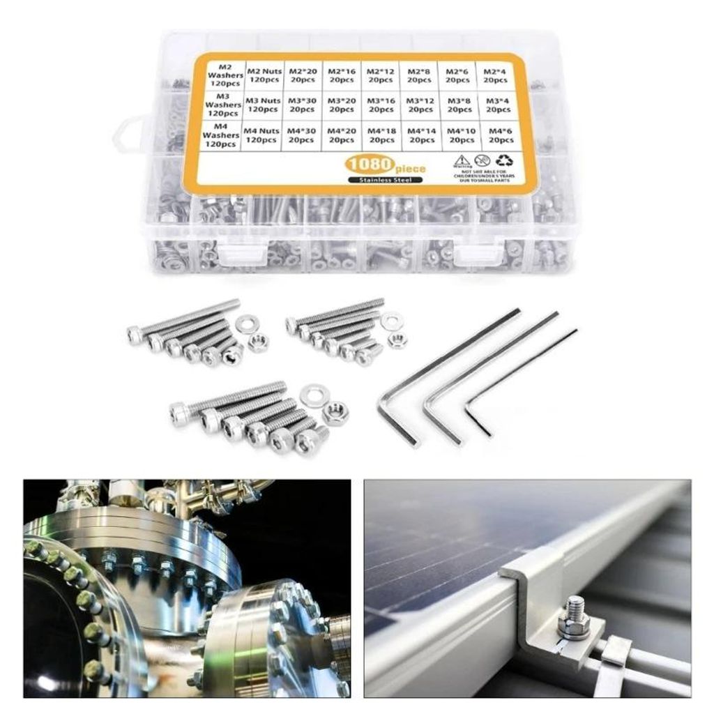 1080 edelstahl Schrauben-Mutter-Kombinations-Set Unterlegscheibe M2 M3 M4