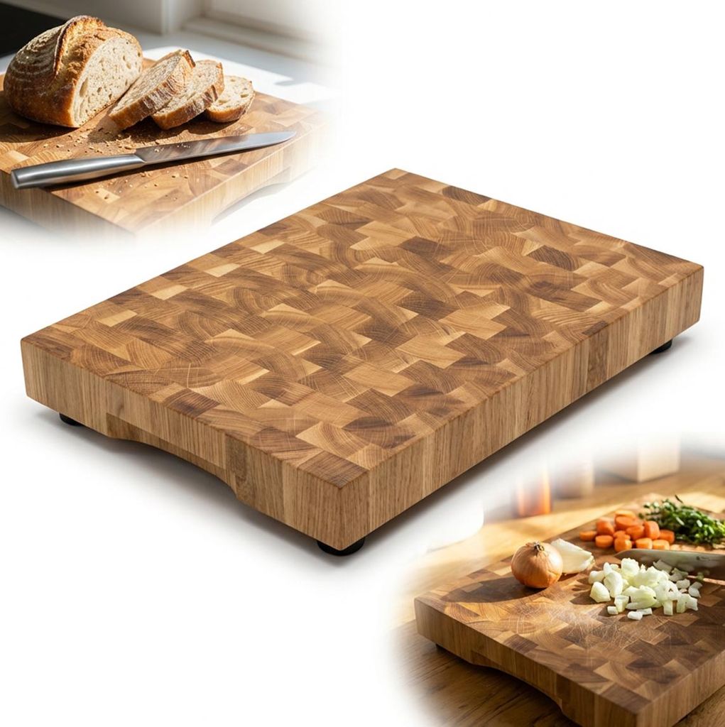 Eichenholzbrett SZTORCOWA 40x30x4 MASSIV auf Beinen, professionell END GRAIN