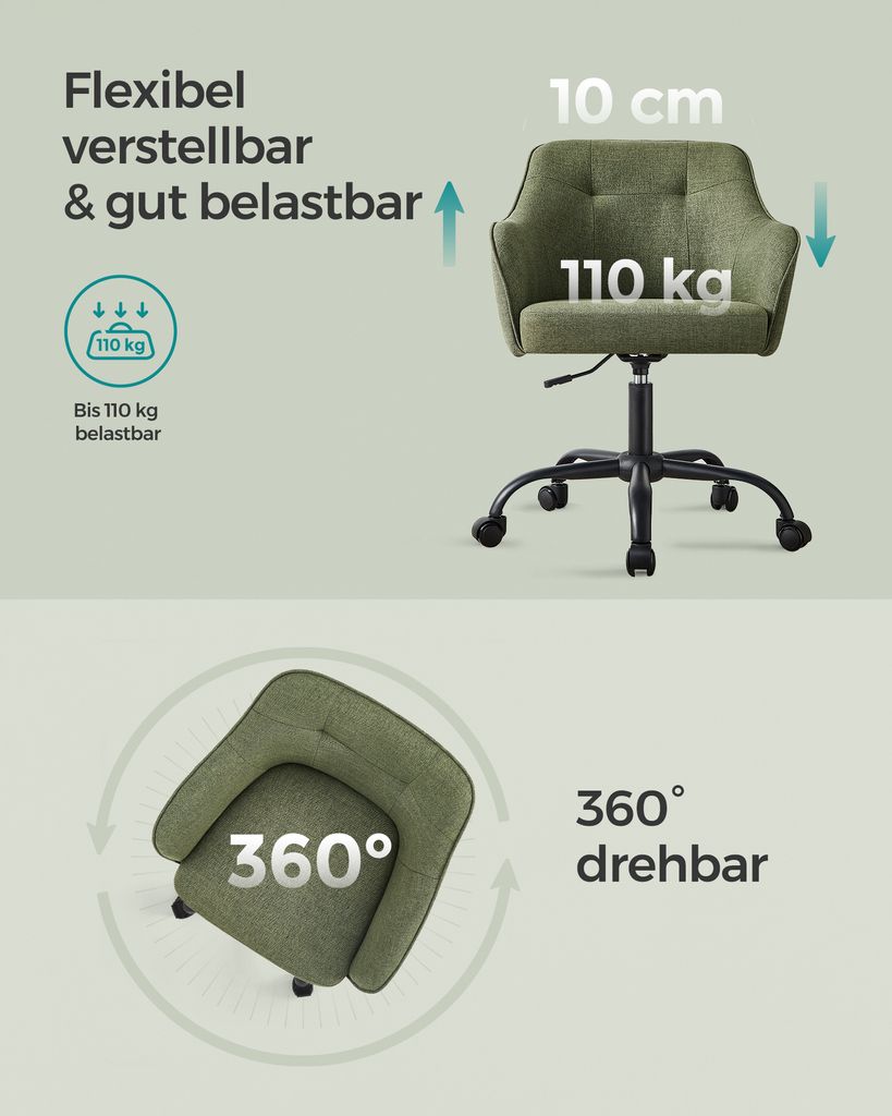 SONGMICS Schreibtischstuhl, höhenverstellbar, grün Produktbild 5