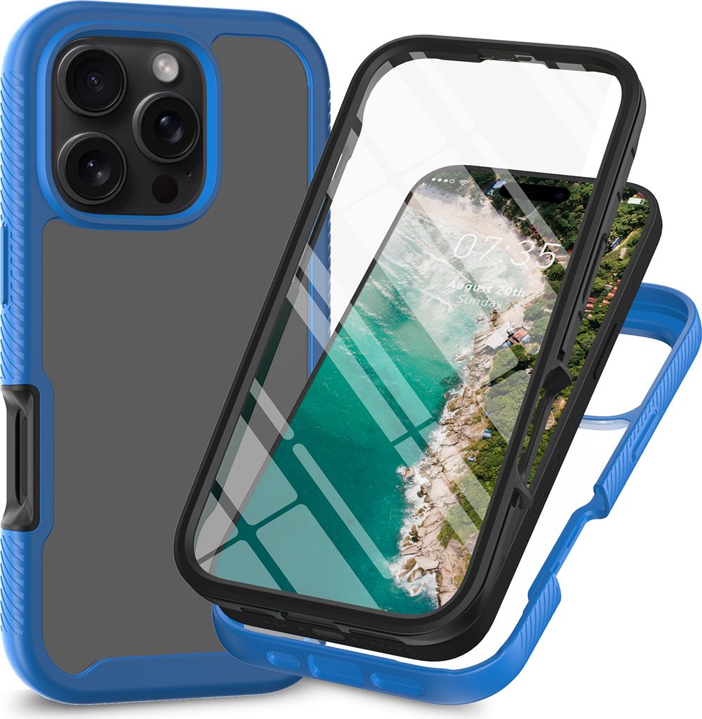 iPhone 16 Pro Hülle, Bumper mit Eingebautem Displayschutz Komplettschutz Schutzhülle für iPhone 16 Pro Navy blau
