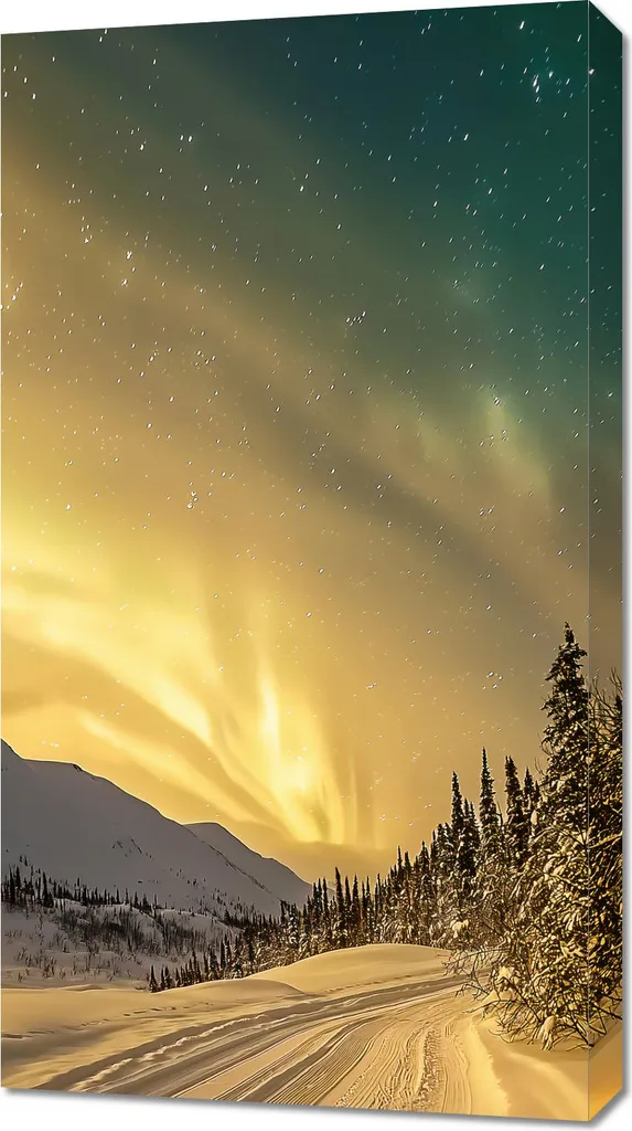 Quadro 50x90 cm Aurora boreale in inverno
