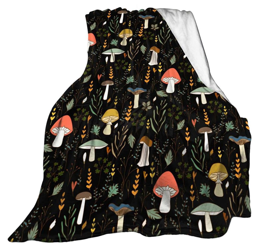 Pilz-Decke, maschinenwaschbar, weiche Flanelldecke, warme und kuschelige Überwurfdecke für Kinder und Erwachsene, Landhausstil, Bett, Sofa, Couch