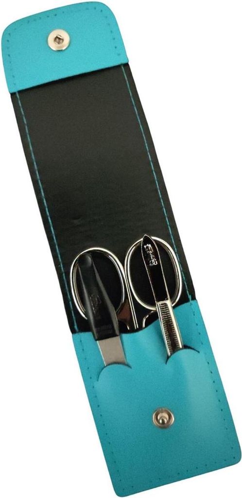 Solingen* Maniküre Set im Lederetui – Germany – Nagelschere, Saphirnagelfeile (grob/fein), Pinzette zur Nagelhautpflege – Echtes Leder Türkis