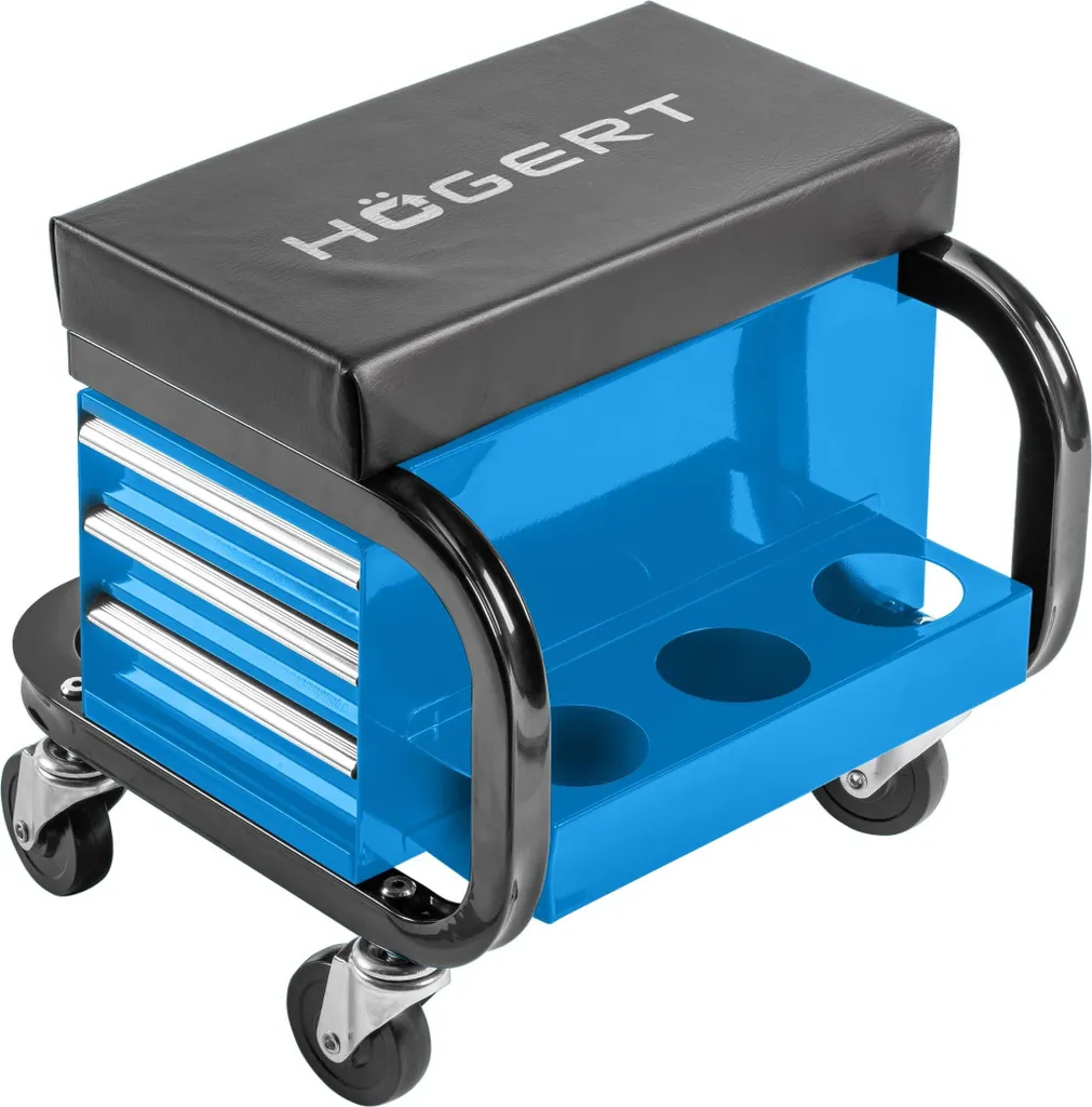 Siège d'atelier robuste 110 kg avec 3 tiroirs coulissants et porte-outils