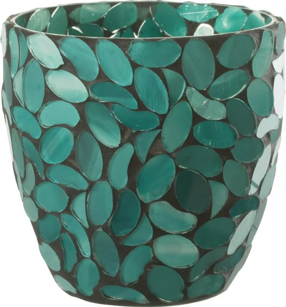 Photophore Mosaïque en Verre Azur J-Line pour Bougie Chauffe-plat Chic